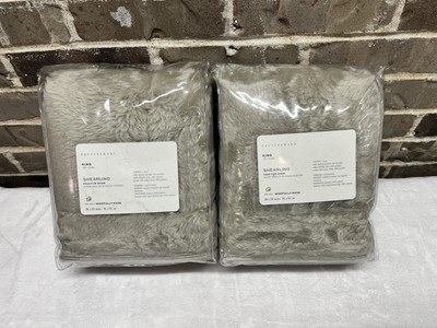 2 Pottery Barn Faux Fur Shearling King Size Pillow Shams Pair Stone Color NEW-image