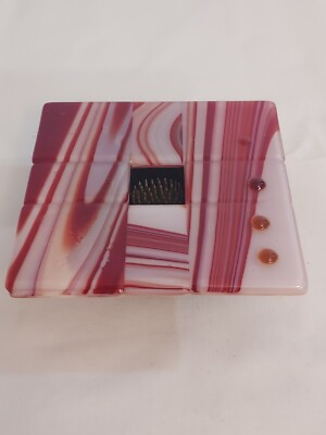 Studio Art RUBY Red Oxblood SLAG White Swirl Glass Square Framed FLOWER FROG-image