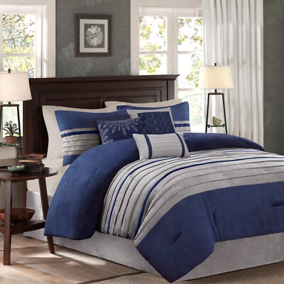 Madison Park 7-Piece Comforter Set Faux Suede Design, Striped Accent, All Season-image