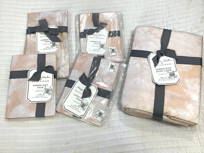 Pottery Barn Monique Lhuillier Garden Rose King Duvet Cover & 5 Shams NEW!-image