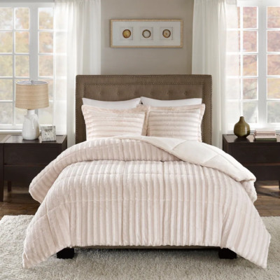 Madison Park York Faux Fur Comforter Mini Set-King Champagne-image