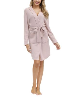 NWT! Madison Park Women's Sz XL Signature Cashmere Wool Blend Belted Short Robe-image