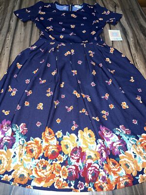 Lularoe Amelia Blue Dip Large Roses Pleated Dress 🦄 New Small 6/8 4 Ombre NWT S-image