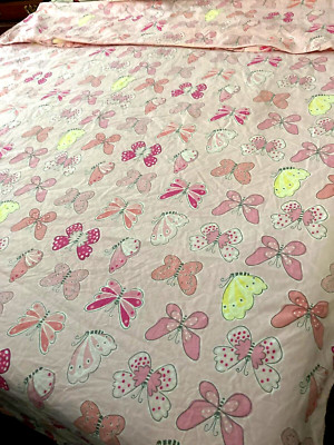 Pottery Barn Kids Girls Pink Butterfly TWIN Duvet Cover + 1 Standard Pillowcase-image