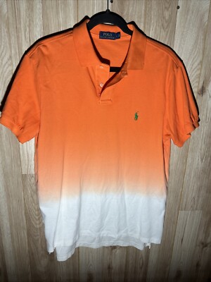 POLO Ralph Lauren Ombre Key West Orange Pony Collared Shirt Mens Large Dip Dye-image