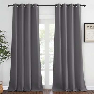 Grey Blackout 108 inch Curtains for Bedroom - Energy Saving Thermal Insulated...-image