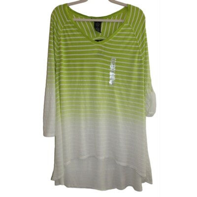 NWT Grace Elements Green & White Stripe Dip Dye Top XL-image
