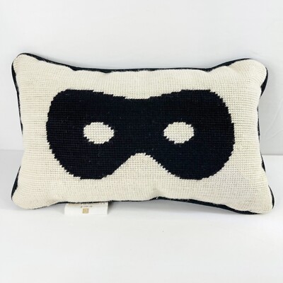 Pottery Barn PB Kids X Emily Meritt Black Beige Mask Small Pillow 7.5 in x 12 in-image
