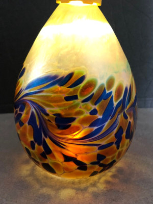 Brian Maytum Studios Signed 1990 Art Glass Pear / Egg Shaped Iridescent Oil Lamp-image