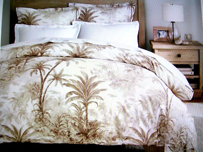 POTTERYBARN PALM TOILE DUVET COVER FULL/QUEEN 100% ORGANIC COTTON NEUTRAL NWTAGS-image