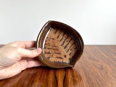 Vintage Niels Frederiksen Leaf Shaped Studio Pottery Dish MCM California Craft-image