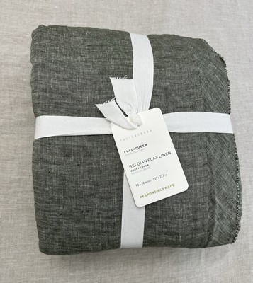 Pottery Barn Belgian Flax Linen Double Flange Full/Queen Duvet Cover Dark Forest-image