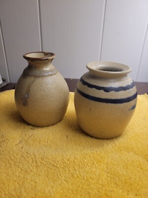 Two Small Brown Glazed Handmade Studio Art Pottery Signed Earthtones Shilo?? B M-image