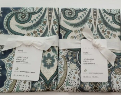 Pottery Barn JORDANA PAISLEY Euro Shams ~Set of Two~ Blue NWT-image