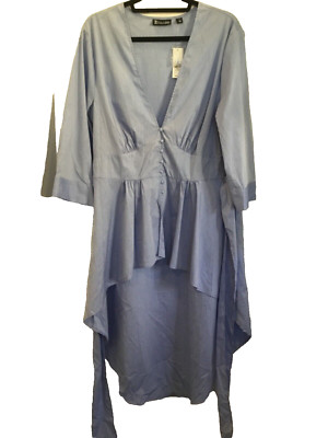 NWT 7TH AVENUE DESIGN STUDIO XL Shirt Blue High Low Dip Hem Button Front CINCHED-image