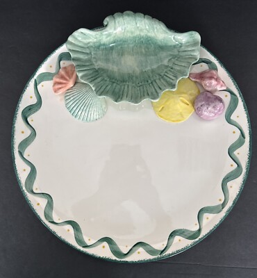 Cali Seashell Chips And Dip Majorca Style 3D Platter Rare 13.75” Diameter Unique-image