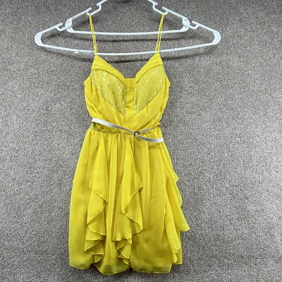 City Studio Women's Dress Size 5 Yellow Ruffle Spaghetti Strap Ruffle Zip-image