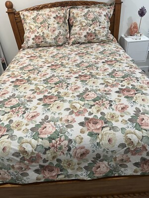 Pottery Barn Rita Floral Duvet Cover + 2 Euro Pillow Sham Set Linen/Cotton Blend-image
