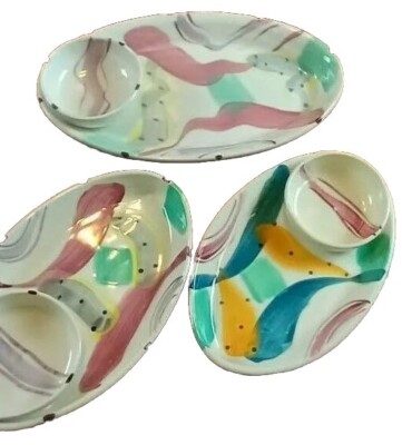 Serving Plates Ceramic With Attached Dipping Bowl 1 Large 15