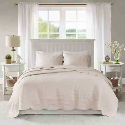 MADISON PARK TUYSCANY COVERLET  SET SIZE FULL/QUEEN BLUSH COLOR NEW-image