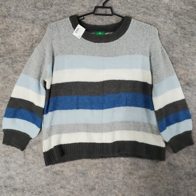 DIP Sweater Womens Extra Large Gray Blue White Stripe Crew Neck Long Sleeve-image