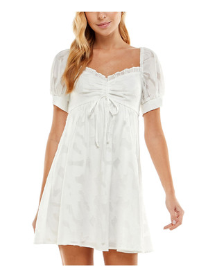 CITY STUDIO Womens White Tie Lined Pouf Sleeve Short Dress XXL-image