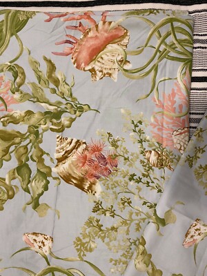 Pottery Barn Atlantic Duvet Cover Blue King 3 Euro Shams Sea Shell Nautilus Rare-image