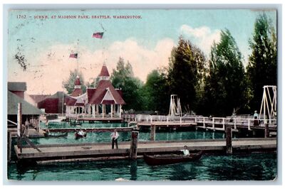 Seattle Washington WA Postcard Scene At Madison Park Dock Boats 1910 Antique-image