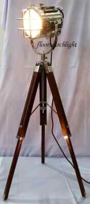 HANDMADE NAUTICAL DESIGNER STUDIO FLOOR LAMP TRIPOD STAND SPOT SEARCHLIGHT-image