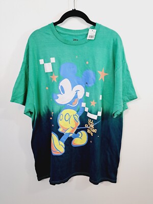 Disney Mickey Mouse New Green Dip Dye Style Tee In Size XL All Time Classic-image