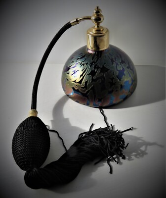 ROYAL BRIERLEY DARK IRIDESCENT BELL SHAPED STUDIO RANGE GLASS PERFUME ATOMISER. -image