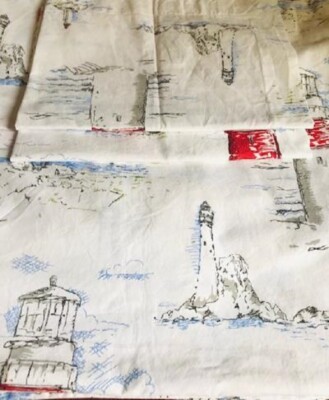 Pottery Barn Lighthouse Duvet Cover Set Blue Queen 2 Std Shams Nautical Rare-image