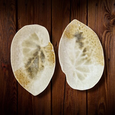 Edgecomb Potters Maine Studio Pottery Pair of Leaf Dishes Crystalline Glaze-image
