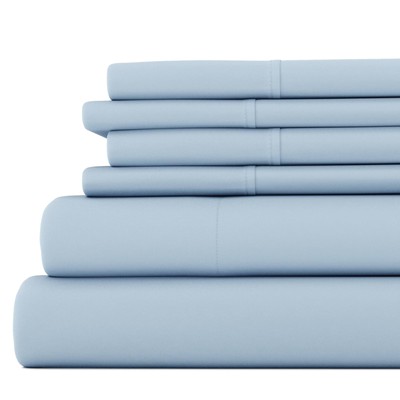 6 Piece Bed Sheet Set Light Blue King-image