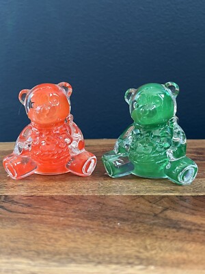 Cristal d’ Arque Green & Orange Bear Shaped Teddy Bears Flowers Basket Crystal-image
