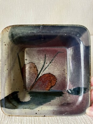 Vtg John Freimarck Abstract Butterfly Studio Art Pottery Square Bowl Signed 7”-image