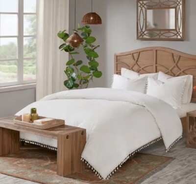 MADISON PARK Daisi COTTON TWIN DUVET COVER SET 2 PC SHAM WHITE Tassel Twin XL-image