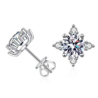 925 Solid Silver 2.5CT Moissanite 12mm Stud Earrings 14k White Gold-Plated-image