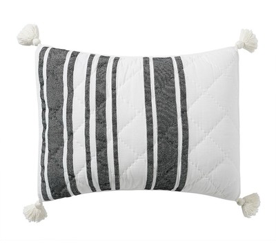 Pottery Barn Mesa Striped Cotton Quilted Sham Standard Black White Tassels NIP-image