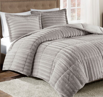 ULTRA PLUSH GREY FAUX FUR 3pc COMFORTER SET : LUXURY SOFT MINK GRAY BEAR HUG-image