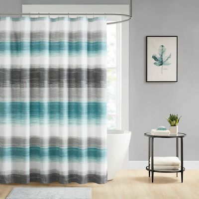 Madison Park Essentials Shower Curtain Watercolor Print Multi Blue Shower Cur...-image
