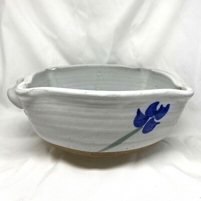 Signed Brickyard Studio Art Pottery Bowl with Handles Purple Iris Speckled Glaze-image