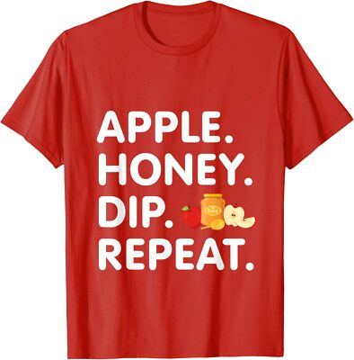 Apple Honey Dip Repeat Funny Rosh Hashanah Jewish Unisex T-Shirt-image