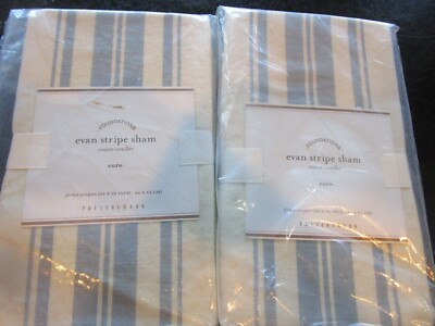 2 Pottery Barn Evan stripe blue euro sham  New w tag-image
