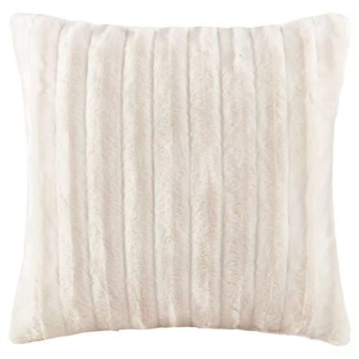 Madison Park Duke Ribbed Faux- Fur Ivory 20 in x 20 in, Decorative Pillow-image