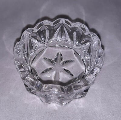 Open Salt Cellar Dip Clear Pressed Glass Large V Motif 6 Point Star Indented -image