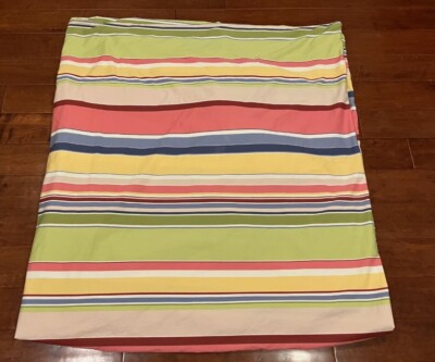 Pottery Barn Full Queen Striped Duvet Cover Colorful Stripes Green Pink Yellow-image