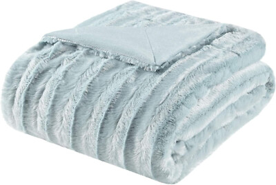 Madison Park Duke Luxury Throw Premium Soft Faux Fur | 50x60 | Blue-image