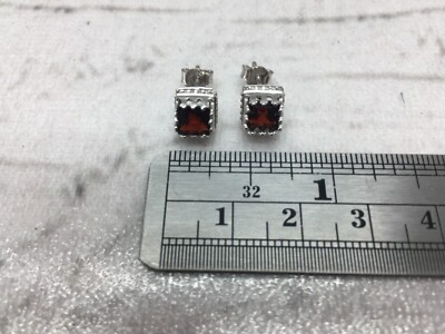 Square Princess Cut Red Garnet Sterling Silver Crown Stud Earrings ZALES SELLOUT-image