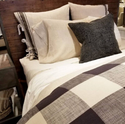 Pottery Barn Bryce Duvet Cover Set Charcoal Queen 2 Std Shams Buffalo Check 3pc-image